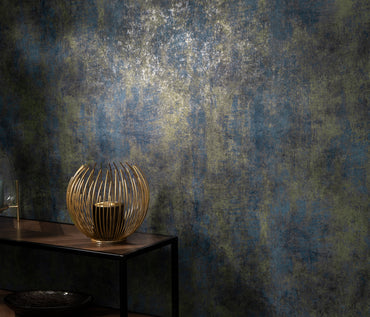 Modern Blue Gold Textured Wallpaper Metallic Vinyl Wallpaper Abstract Plaster Effect Luxury Wall Covering Dark Moody Decor