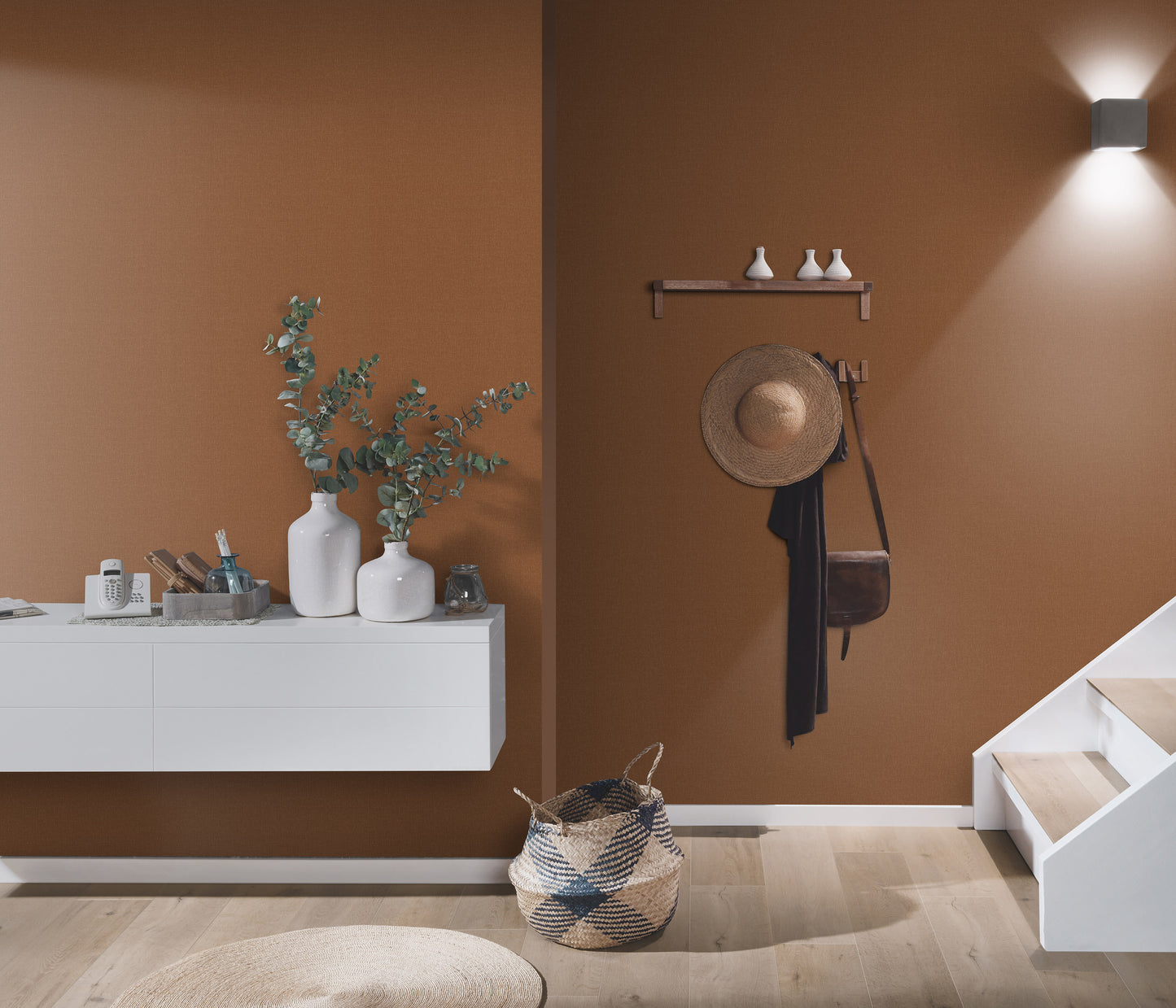 Brown modern textured vinyl wallpaper fabric linen kitchen bedroom bathroom wallpaper