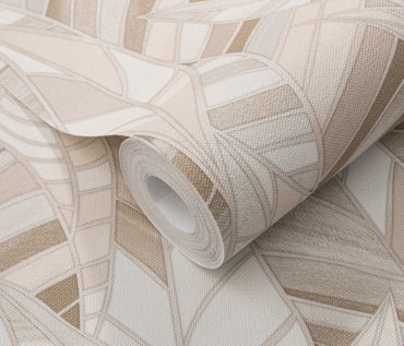 Beige Leaf Wallpaper Neutral Wallpaper Botanical Wallpaper Modern Wallpaper Textured Wallpaper Vinyl Wallpaper Nature Wallpaper Living Room