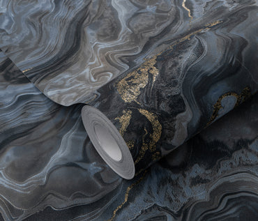 Black Dark Marble Gold Vein Luxury Wallpaper Moody Abstract Textured Wallpaper