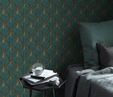 Art Deco Wallpaper Dark Green Wallpaper Emerald Wallpaper Gold Wallpaper Geometric Wallpaper Textured Wallpaper Vinyl Wallpaper Luxury