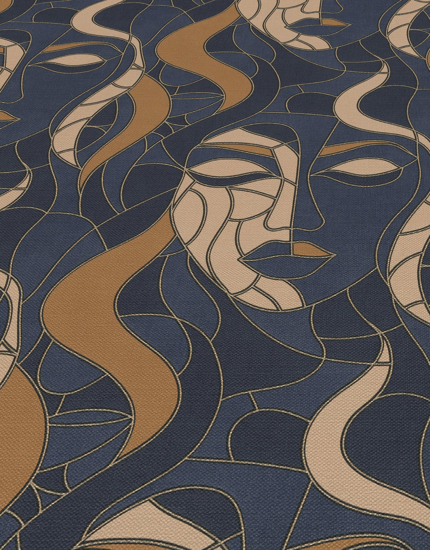 Art Deco Wallpaper Face Wallpaper Navy Gold Wallpaper Abstract Wallpaper Modern Wallpaper Statement Wallpaper Luxury Wallpaper Geometric