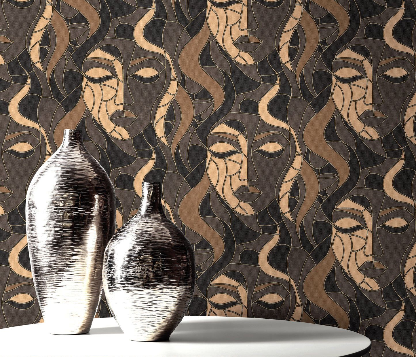 Art Deco Wallpaper Face Wallpaper Charcoal Gold Wallpaper Abstract Wallpaper Modern Wallpaper Statement Wallpaper Luxury Wallpaper Dark