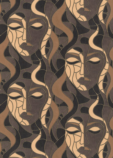 Art Deco Wallpaper Face Wallpaper Charcoal Gold Wallpaper Abstract Wallpaper Modern Wallpaper Statement Wallpaper Luxury Wallpaper Dark