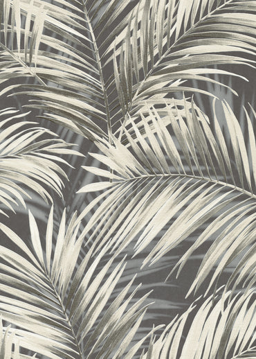 Grey Palm Leaf Wallpaper | Tropical Botanical Wallpaper | Modern Neutral Vinyl Wallpaper | Coastal Leaf Wall Decor | Cameo Collection