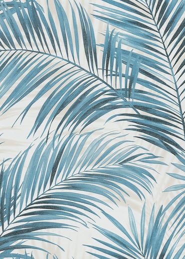 Blue Palm Leaf Wallpaper | Tropical Botanical Wallpaper | Coastal Modern Vinyl Wallpaper | Blue Leaf Wall Decor | Cameo Collection