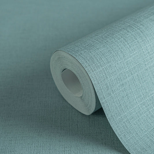 Teal Blue Linen Texture Vinyl Wallpaper – Modern Fabric Look Wall Covering