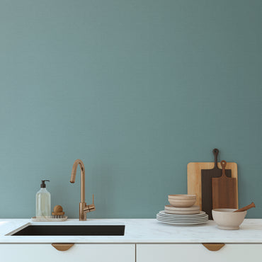 Teal Blue Linen Texture Vinyl Wallpaper – Modern Fabric Look Wall Covering