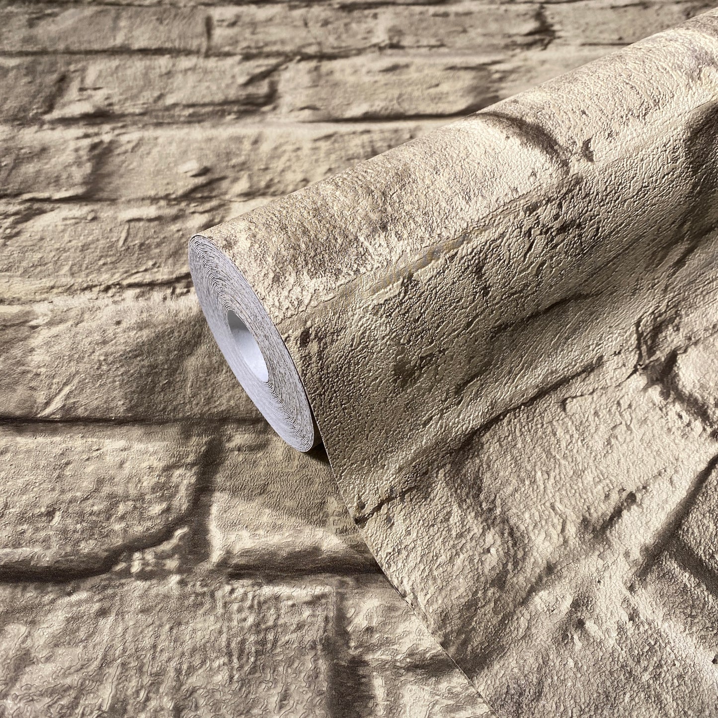 Dark Beige Brick Effect Vinyl Wallpaper