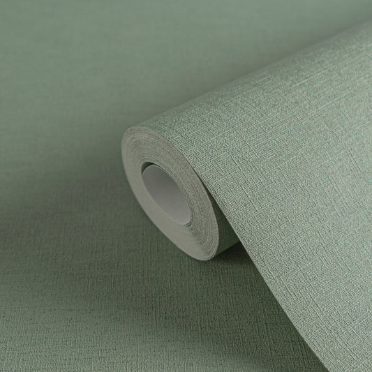 Sage Green Linen Texture Vinyl Wallpaper – Modern Fabric Look Wall Covering