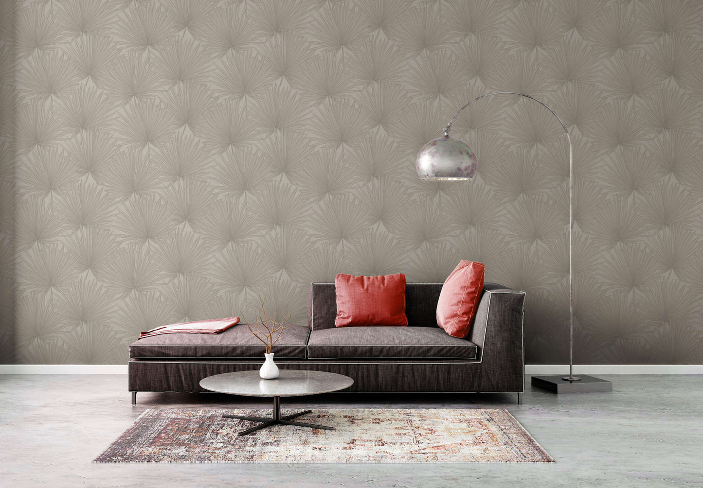 Beige Palm Leaf Textured Vinyl Wallpaper
