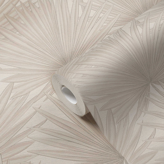 Beige Palm Leaf Textured Vinyl Wallpaper