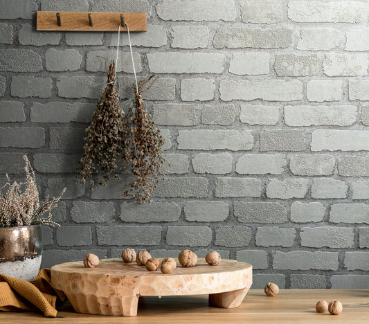 White Grey Brick Effect Vinyl Wallpaper