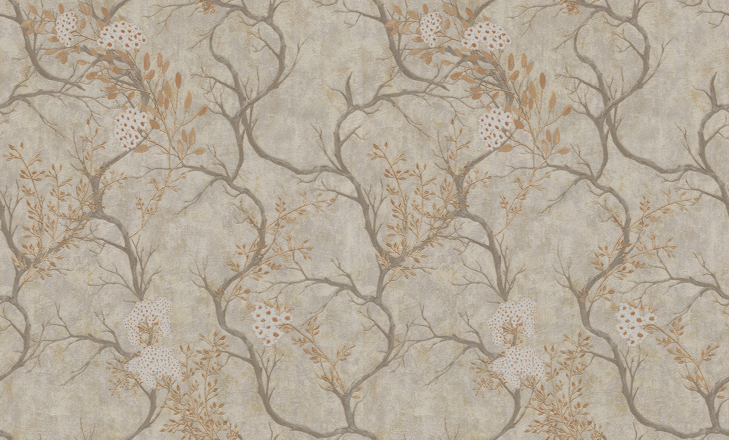Beige Floral Tree Branch Wallpaper