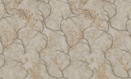 Beige Floral Tree Branch Wallpaper