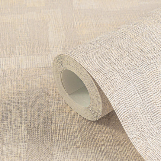 Beige Textured Vinyl Wallpaper – Woven Linen Effect