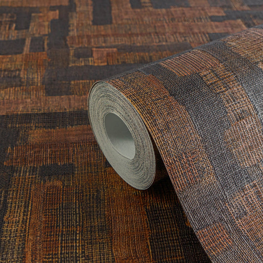 Brown Geometric Textured Vinyl Wallpaper