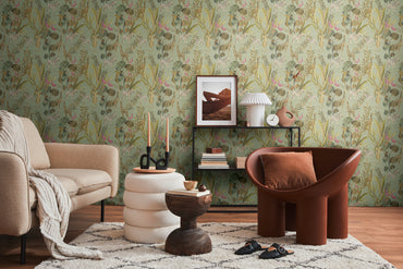 Green Jungle Safari Wallpaper with Zebras & Giraffes