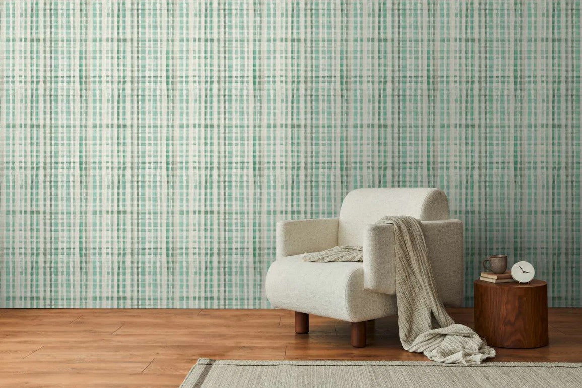 Green Geometric Textured Vinyl Wallpaper