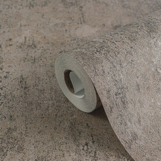 Taupe Concrete Look Vinyl Wallpaper – Modern Textured Industrial Wall Covering for Living Room & Office