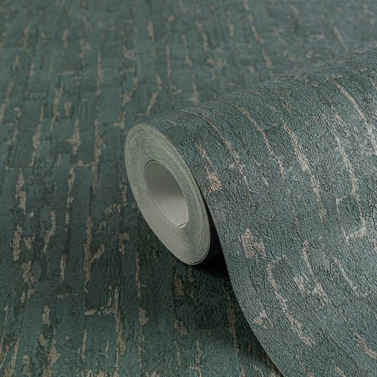 Green Teal Metallic Textured Vinyl Wallpaper