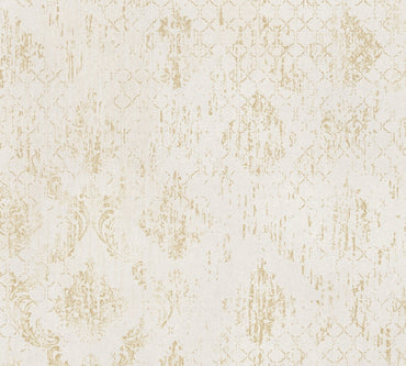 Beige and Gold Textured Damask Wallpaper