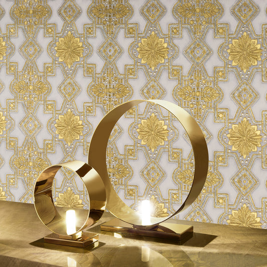 Luxury Gold Geometric Wallpaper with Ornamental Pattern
