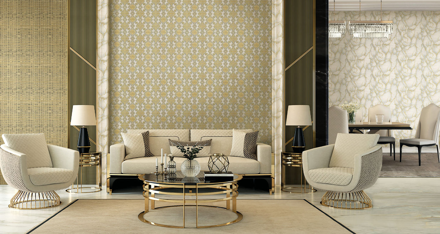 Luxury Gold Geometric Wallpaper with Ornamental Pattern