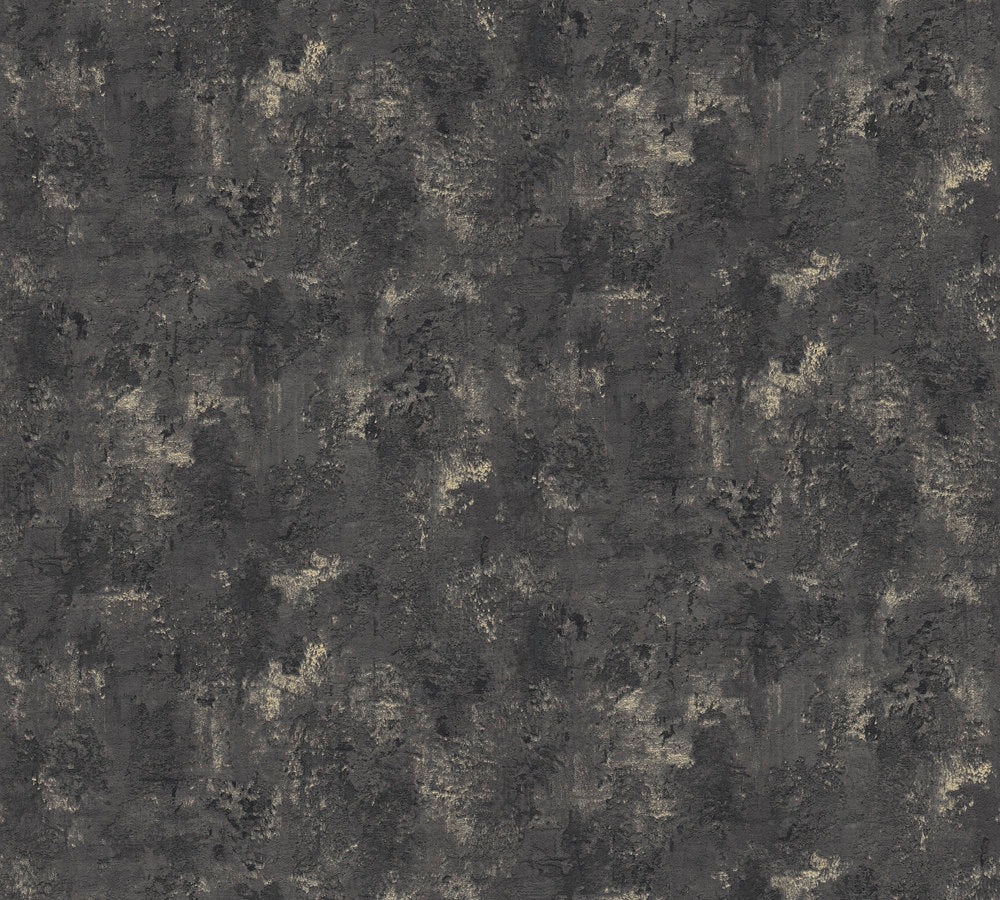 Black & Gold Textured Vinyl Wallpaper – Concrete Effect