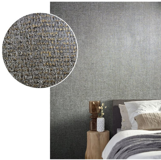 Grey & Gold Textured Vinyl Wallpaper