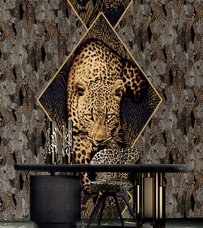 Roberto Cavalli RC19119 Gold Leopard Wall Mural | Luxury Wallpaper