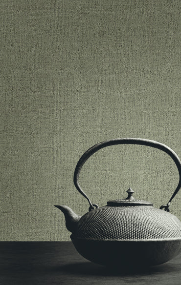 Green Textured Vinyl Wallpaper with Linen Look