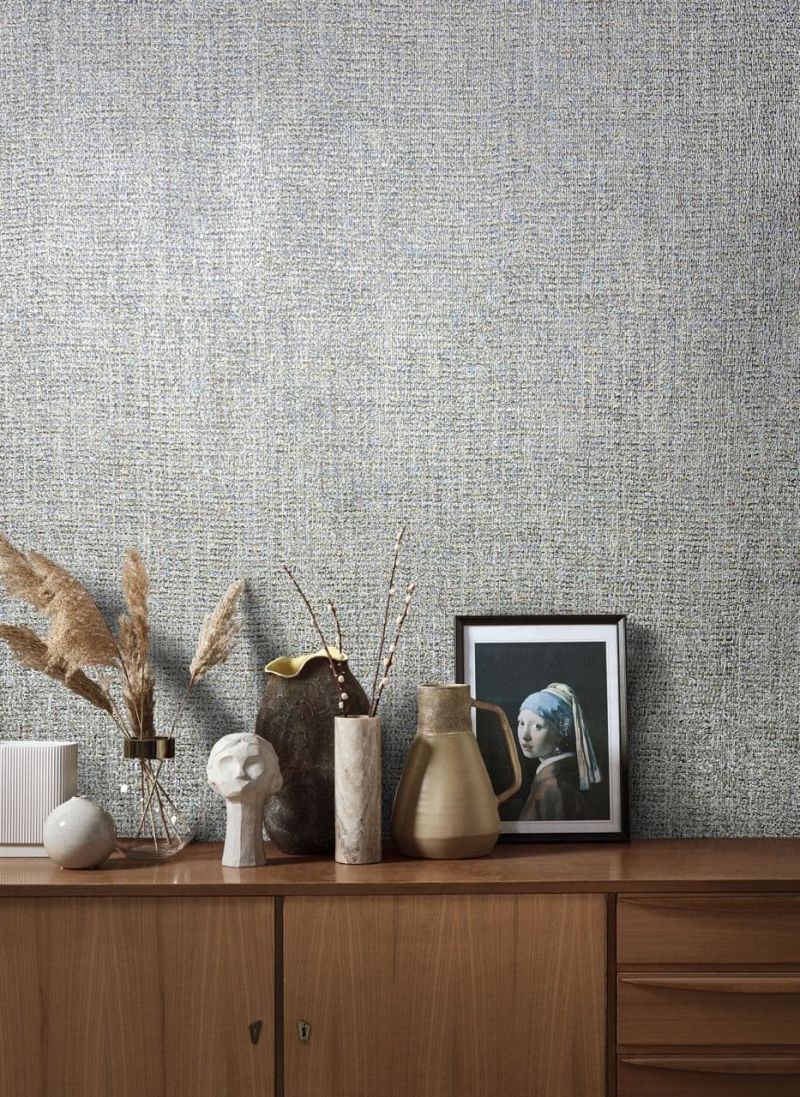 Grey & Gold Textured Vinyl Wallpaper