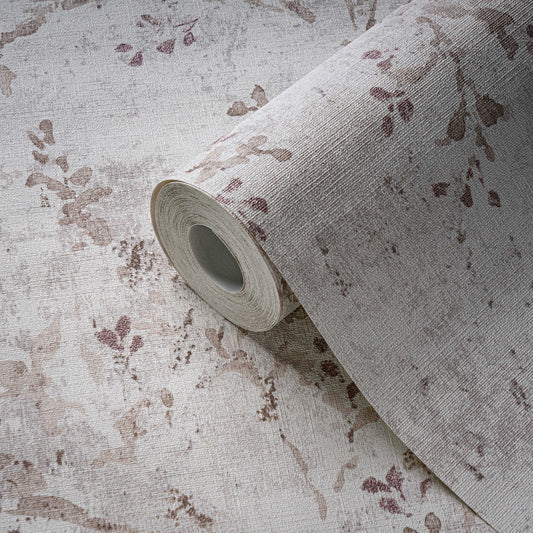 Soft Beige Floral Wallpaper Accent Wall