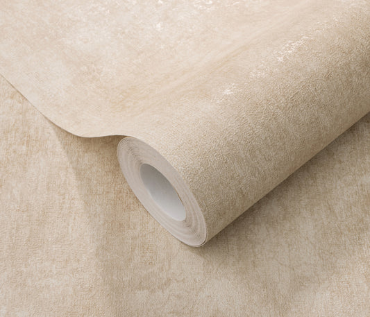 Neutral Beige Vinyl Wallpaper – Textured Faux Plaster Wall Covering