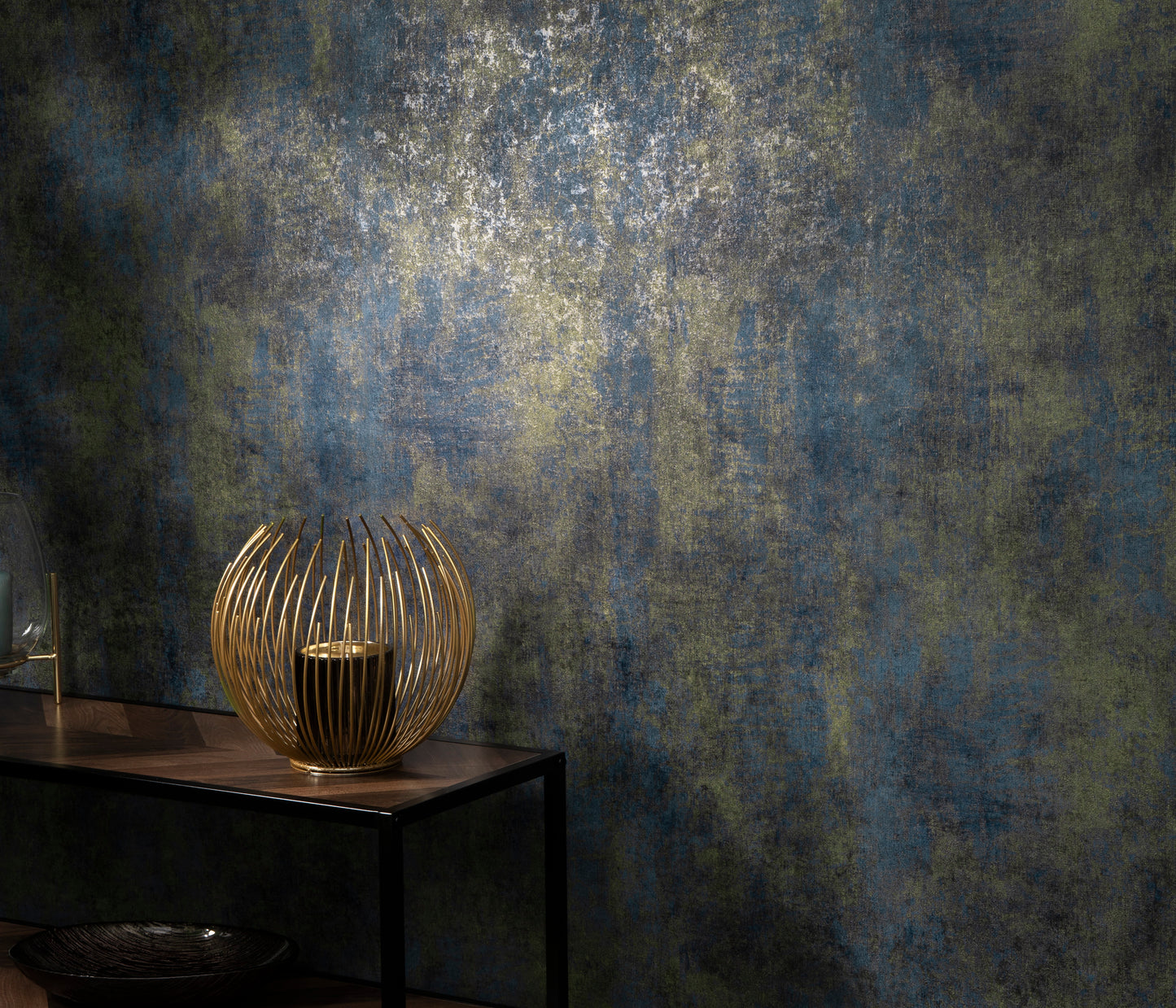 Modern Blue Gold Textured Wallpaper Metallic Vinyl Wallpaper Abstract Plaster Effect Luxury Wall Covering Dark Moody Decor