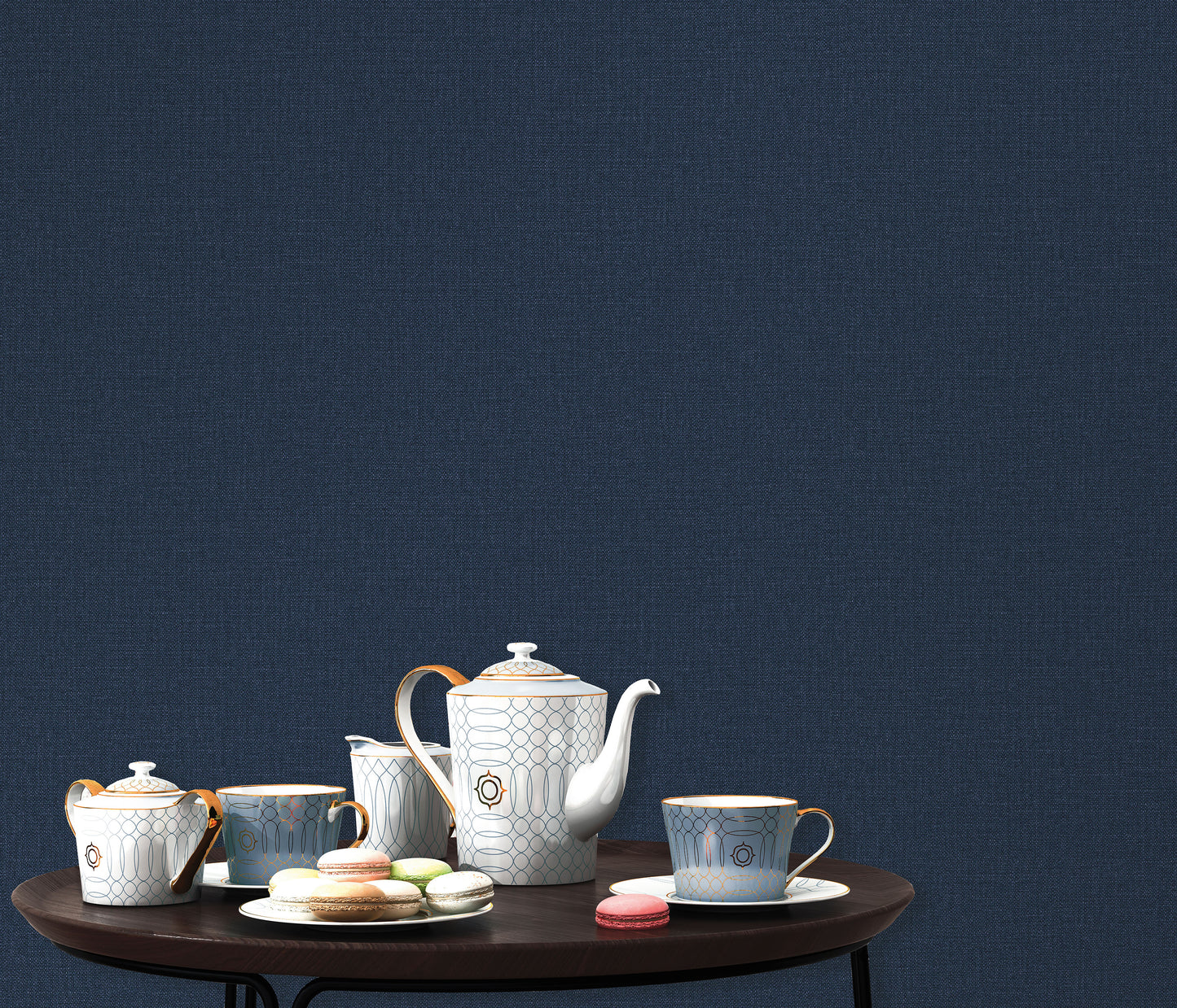 Navy Linen modern wallpaper Dark blue textured Luxury fabric bedroom kitchen bathroom wallpaper