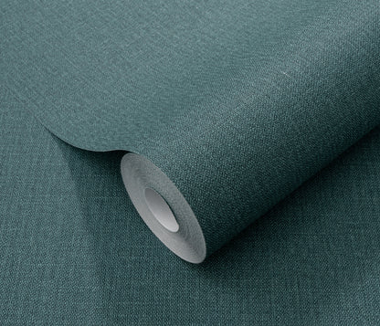 Teal Linen Wallpaper Green Blue Wallpaper Textured Wallpaper Dark Teal Wall Covering Moody Modern Wallpaper Japandi Accent Wall Luxury