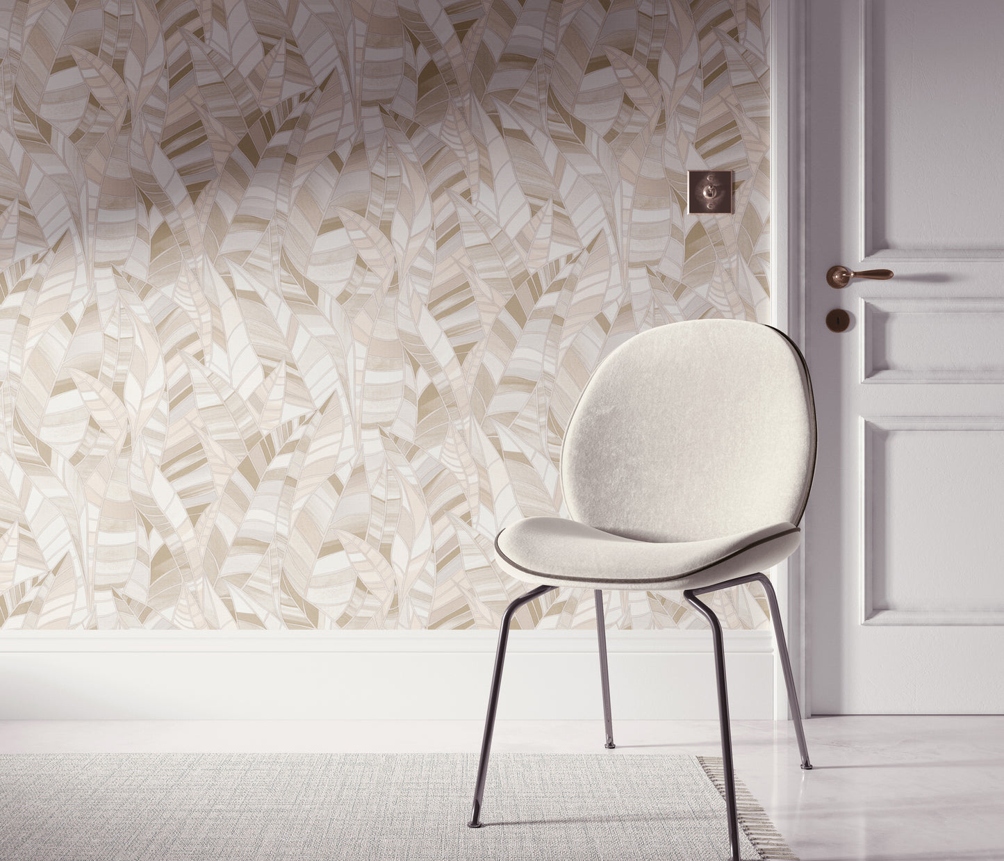 Beige Leaf Wallpaper Neutral Wallpaper Botanical Wallpaper Modern Wallpaper Textured Wallpaper Vinyl Wallpaper Nature Wallpaper Living Room