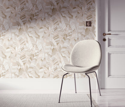 Beige Leaf Wallpaper Neutral Wallpaper Botanical Wallpaper Modern Wallpaper Textured Wallpaper Vinyl Wallpaper Nature Wallpaper Living Room