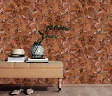 Terracotta Leaf Wallpaper Warm Neutral Wallpaper Botanical Wallpaper Modern Wallpaper Textured Wallpaper Vinyl Wallpaper Boho Wallpaper