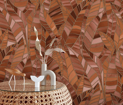 Terracotta Leaf Wallpaper Warm Neutral Wallpaper Botanical Wallpaper Modern Wallpaper Textured Wallpaper Vinyl Wallpaper Boho Wallpaper
