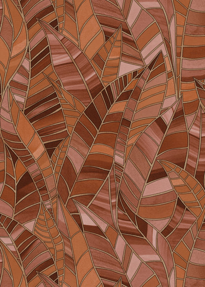 Terracotta Leaf Wallpaper Warm Neutral Wallpaper Botanical Wallpaper Modern Wallpaper Textured Wallpaper Vinyl Wallpaper Boho Wallpaper
