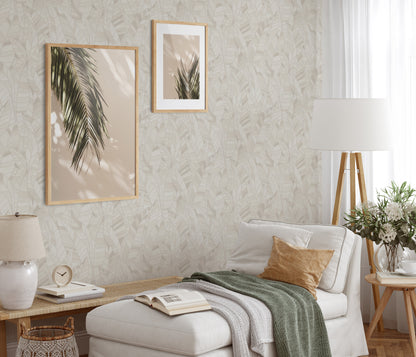 White Leaf Wallpaper Neutral Wallpaper Botanical Wallpaper Modern Wallpaper Textured Wallpaper Vinyl Wallpaper Minimal Wallpaper Accent Wall