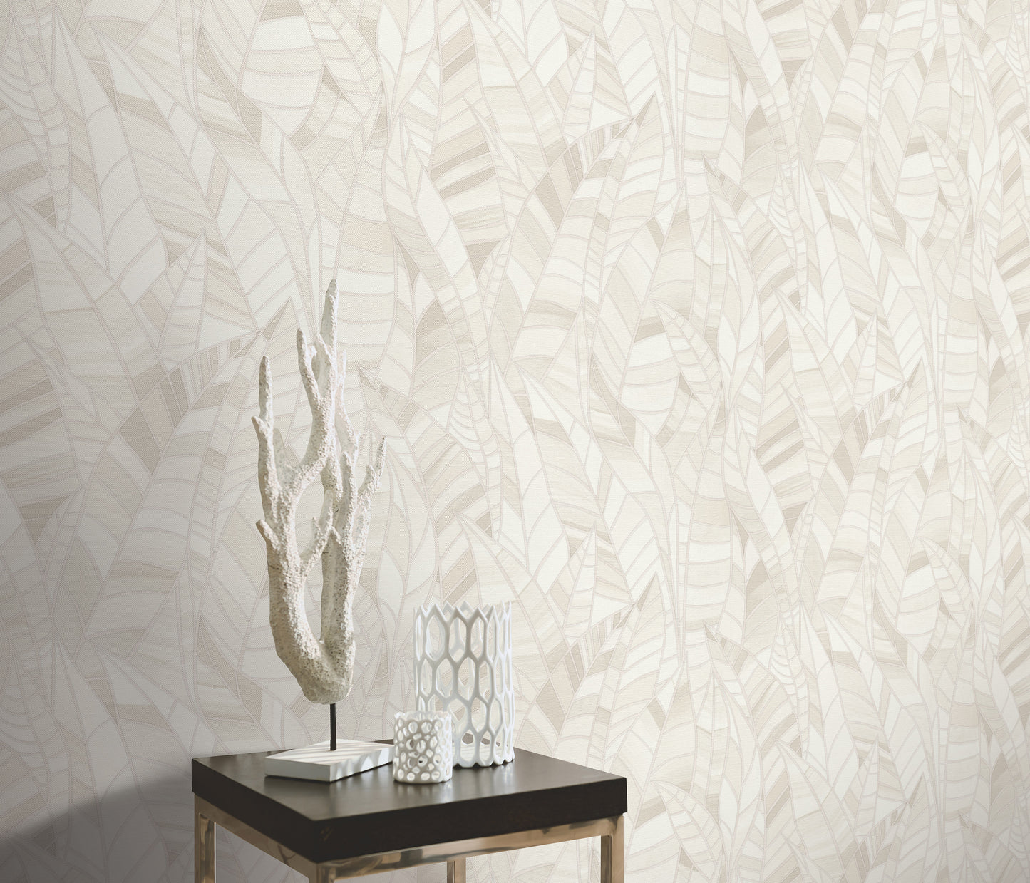 White Leaf Wallpaper Neutral Wallpaper Botanical Wallpaper Modern Wallpaper Textured Wallpaper Vinyl Wallpaper Minimal Wallpaper Accent Wall