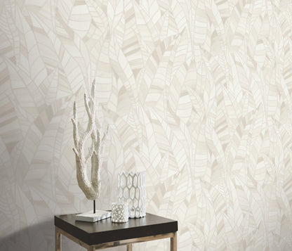 White Leaf Wallpaper Neutral Wallpaper Botanical Wallpaper Modern Wallpaper Textured Wallpaper Vinyl Wallpaper Minimal Wallpaper Accent Wall