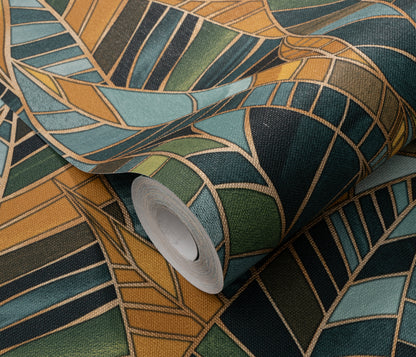 Teal Leaf Wallpaper Emerald Green Wallpaper Botanical Wallpaper Dark Wallpaper Luxury Wallpaper Textured Wallpaper Vinyl Wallpaper