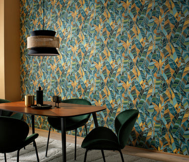 Teal Leaf Wallpaper Emerald Green Wallpaper Botanical Wallpaper Dark Wallpaper Luxury Wallpaper Textured Wallpaper Vinyl Wallpaper