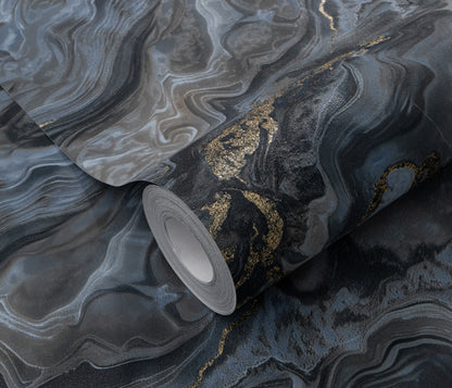 Black Dark Marble Gold Vein Luxury Wallpaper Moody Abstract Textured Wallpaper