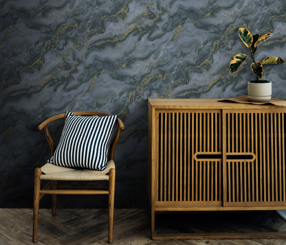 Black Dark Marble Gold Vein Luxury Wallpaper Moody Abstract Textured Wallpaper